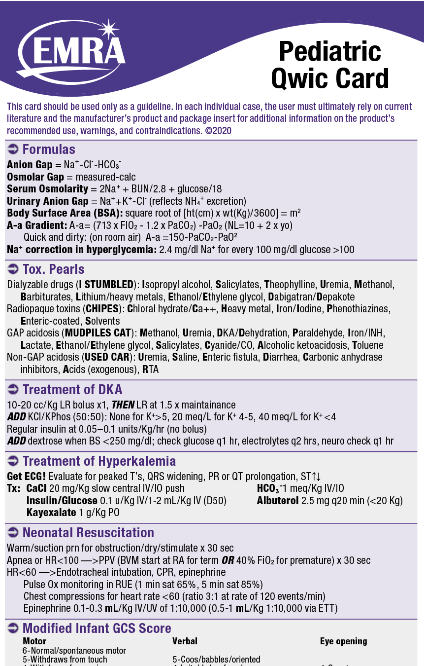 Paediatric Rack Card Pediatric Qwic Card – EMRA Store